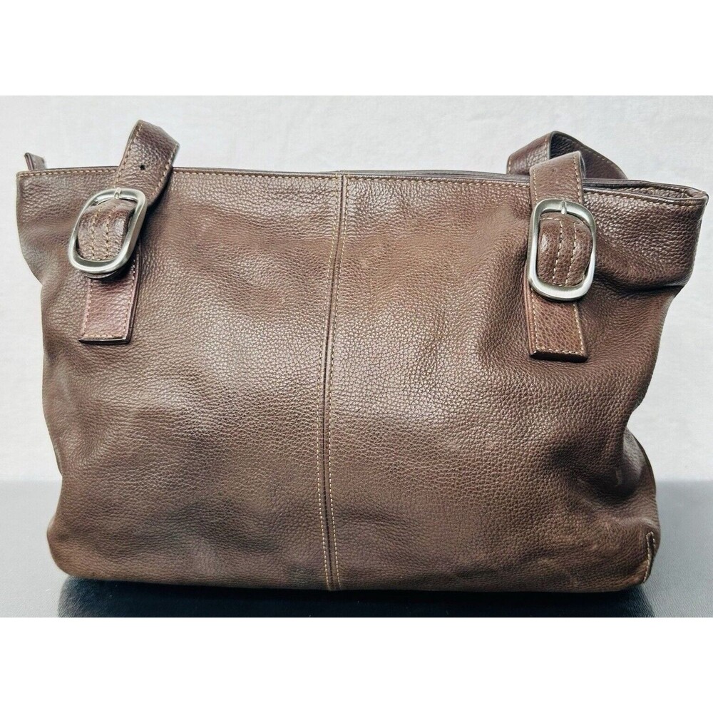 Tignanello Women's Pebble Grain Genuine Leather Double Handle Shoulder Bag Brown
